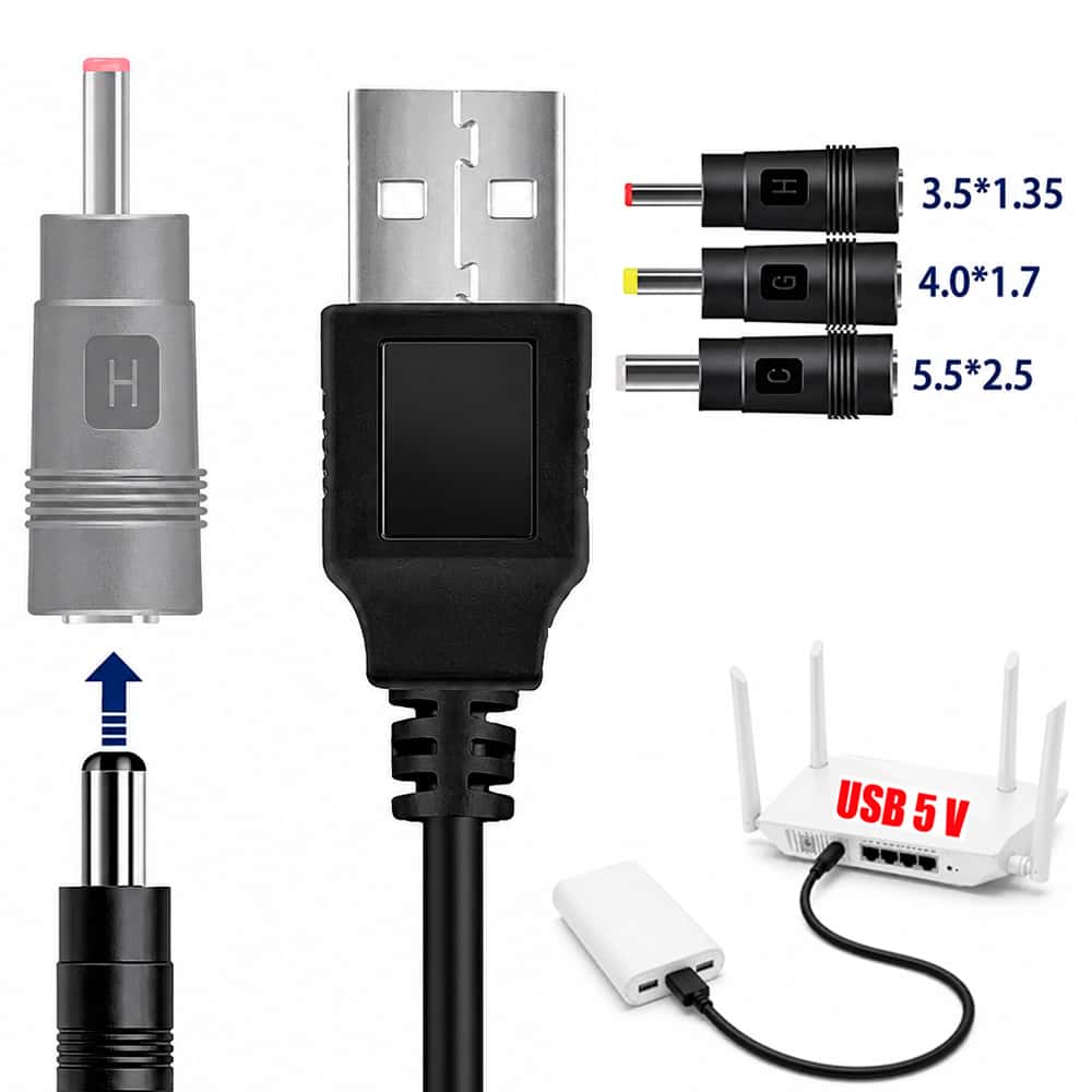 Кабель USB-DC 5V для роутера від павербанка з 3 перехідниками